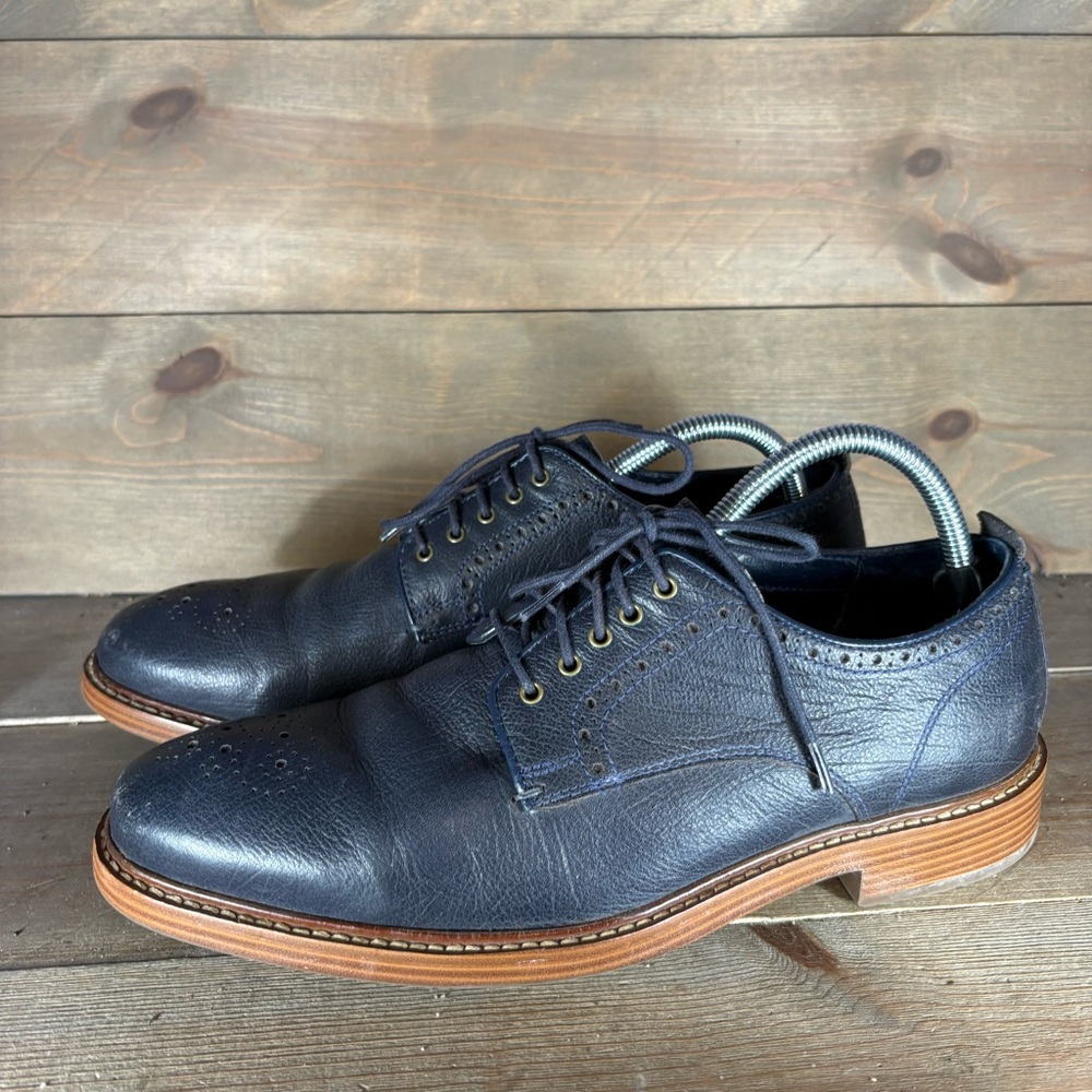 cole haan mens size 8.5 shoes blue leather comfort lace up work oxfords